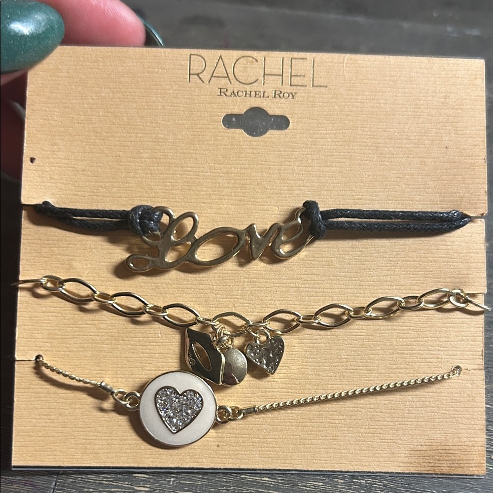 RACHEL Rachel Roy Gold and Black‎ Charm Bracelet Trio